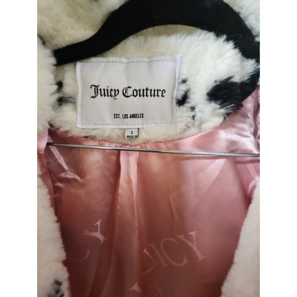 Juicy Couture Faux Fur Teddy Jacket Dalmatian Print White Black Coat Size Small - Picture 2 of 6